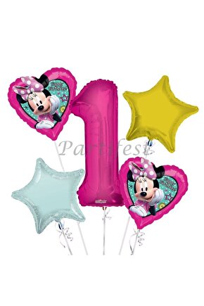 Minnie Mouse 1 Yaş Balon Set Balon Folyo Set Minnie Mouse Konsept Doğum Günü Set Yaş Balon
