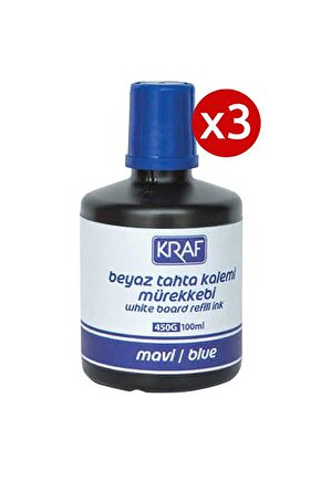 3 Adet Kraf Beyaz Yazı Tahtası Mürekkebi 100ml Mavi