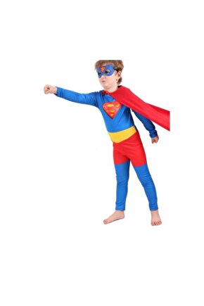 Superman Kostümü Maskeli Pelerinli Basic Kostüm