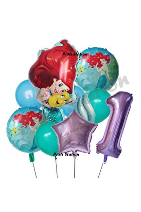 Deniz Kızı Ariel 1 Yaş Mor Renk Balon Set Little Mermaid Balloon Set Deniz Kızı Ariel Doğum Günü Set