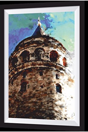 Istanbul Galata Kulesi Sanatsal Çerçeve Görünümlü Ahşap Tablo