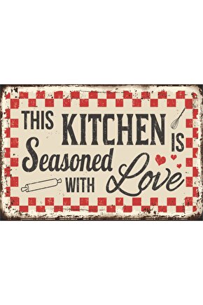 Mutfak Aşk Sevgi Mutfak Dekorasyon Retro Ahşap Poster