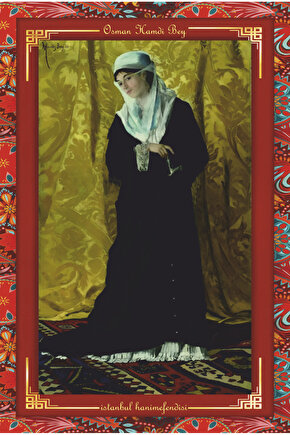 osman hamdi bey istanbul hanımefendisi tablosu otantik çerçeve görünümlü ahşap tablo