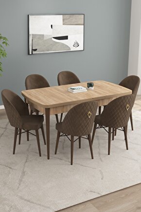 Arya Meşe Desen 70x114 Mdf Açılabilir Mutfak Masası Takımı 6 Adet Sandalye