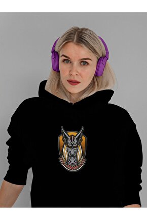 Sfenks Firavun Baskılı Oversize Siyah 3 Iplik Kalın Sweatshirt Hoodie