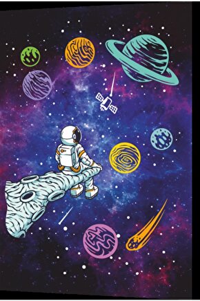 Uzayda Hayat Var Eğlenceli Astronot-3 Retro Ahşap Poster