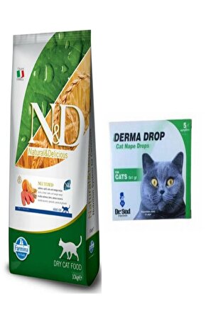 Nd Düşük Tahıllı Somonlu Kısırlaştırılmış Kedi Maması 10 Kg + Derma Drop 5*1 Ml