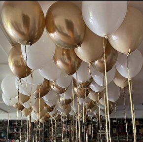 Krom gold 5 adet deniz kumu 5 adet pastel beyaz balon 5 adet toplam 15 adet balon set