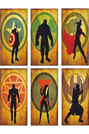 Marvel Süper Kahramanlar 6lı Mini Retro Ahşap Poster Seti