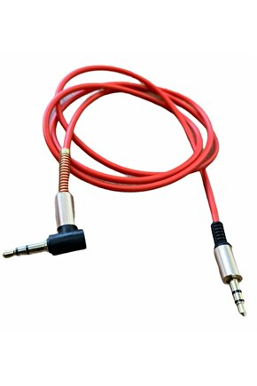 Kırmızı 1mt Aux 3.5mm Spiralli Auks Ses Aktarma Kablosu Metal Koruma Kırmızı