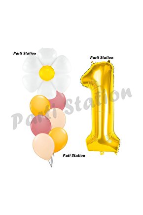 Papatya Konsept 1 Yaş Balon Set Papatya Çiçek Bahar Konsept Doğum Günü Parti Balon Set