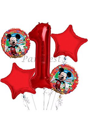Mickey Mouse 1 Yaş Balon Set Mickey Mouse Folyo Balon Set Konsept Doğum Günü Set Yaş Balon