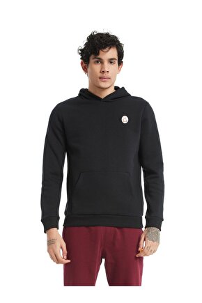 Lisanslı Kapüşonlu Siyah Sweatshirt