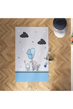 Mekta Home Mavi Fil  Çocuk ve Bebek Odası Halısı MKTH-099
