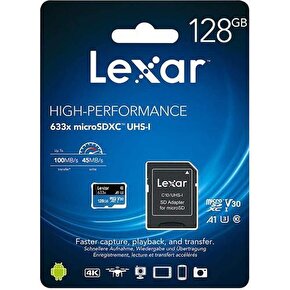 Lexar 128GB Micro SD Class 10 Hafıza Kartı UHS-I  633x 100MB45sn