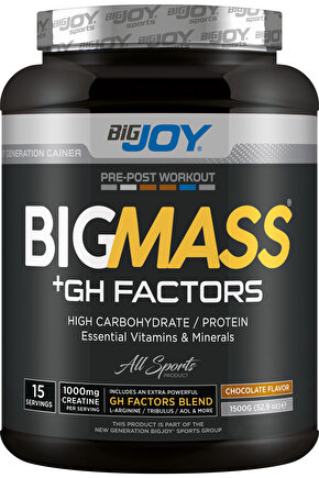Bigmass Gh Factors Mass Gainer 1500gr ÇİKOLATA 15 Servis-Karbonhidrat Tozu-Protein-Gainer
