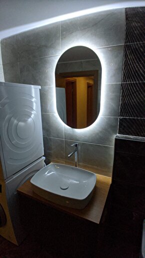 80 X 50 cm Beyaz Ledli Oval Banyo Aynası Makyaj Aynası Prizli