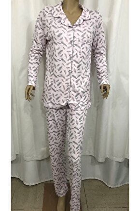 Kadın Önden Açık Pijama Takım-14301-pembe