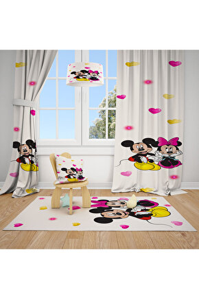 RONNA HOME Bebek ve Çocuk Odası Mickey Mause İki Kanat Fon Perde RNNFP-113