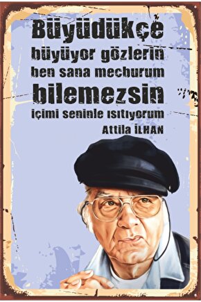 Attila Ilhan Ben Sana Mecburum Şiir Edebiyat Retro Ahşap Poster