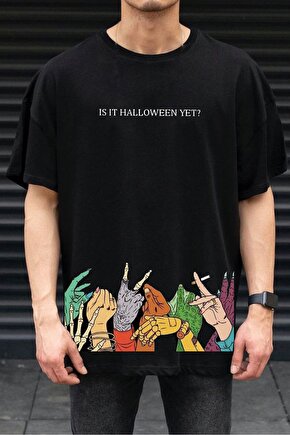Halloween Baskılı Oversize Tshirt