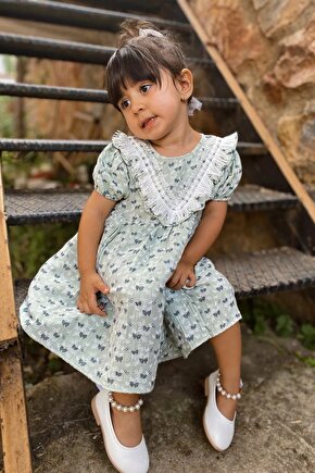 Yazlık Elbise Kısa Kollu Kız Çocuk Elbise Bebek Giyim Kız Bebek Elbise