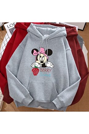 Oversize Gri Mickey Mouse Baskılı Sweatshirt