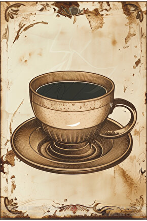 çay kahve fincanı mutfak ev dekorasyon tablo vintage tarz retro ahşap poster