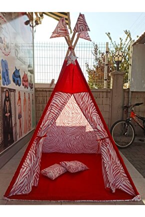 Büyük Boy Kızılderili Oyun Çadırı Sabitleme Aparartı Hediyelidir Kırmızı-beyaz