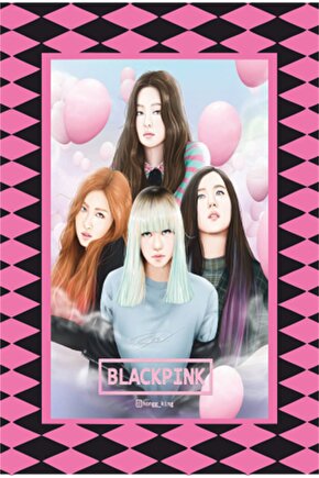 K-pop Black Pink Çerçeve Görünümlü Retro Ahşap Poster-12