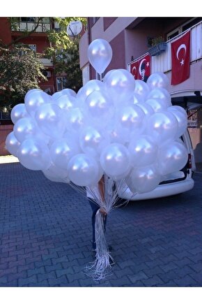 Beyaz Metalik Balon 15 Adet