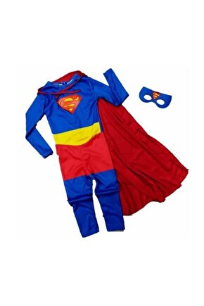 Erkek Çocuk Pelerinli Süpermen Kostümü - Süper Adam Kostümü 2-10 Yaş