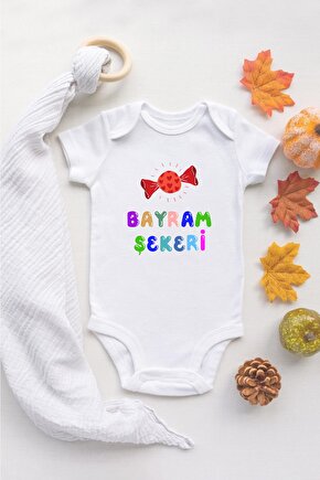 Özel Tasarım Bayram Şekeri Yazılı Bebek Body Beyaz Badi Zıbın