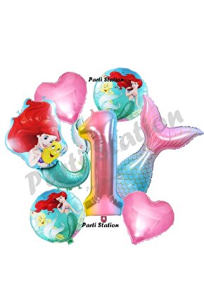 Küçük Deniz Kızı Ariel 1 Yaş Balon Set Little Mermaid Balloon Set Deniz Kızı Ariel Doğum Günü Set