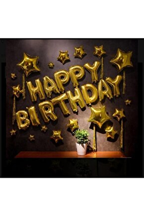 Parti Happy Birthday Gold Folyo Balon Doğum Günü Süsü