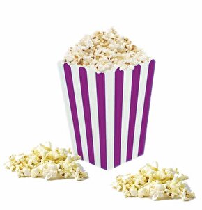 MOR  Beyaz çizgili  Karton Popcorn Mısır Cips Kutusu 8 Adet