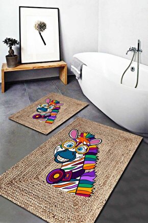 Renkli Zebra Desenli Jüt 2li Halı Takımı (60x10040x60) - Esta1266