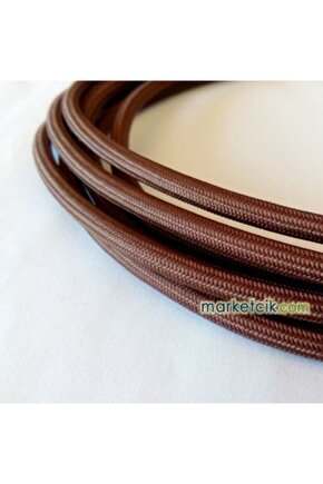 2x0,50mm Kahverengi Renkli Dekoratif Örgülü Kumaş Kablo, 5 Metrelik Paket