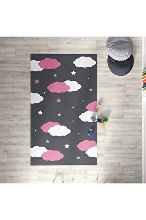 Mekta Home Pembe Bulutlar Desen Çocuk ve Bebek  Odası Halısı MKTH-157