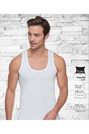 0101 Erkek Beyaz 6lı Paket Atlet % 100 Pamuk