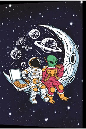 Uzayda Hayat Var Eğlenceli Astronot-9 Retro Ahşap Poster