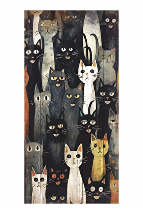 kediler toplu çizim ev dekorasyon tablo mini retro ahşap poster