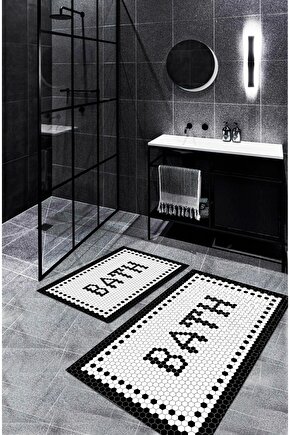 Black Bath Yıkanabilir 2li Banyo Halısı Paspas Klozet Takımı