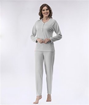etoile 4 Düğmeli Uzun Kol %100 Pamuk ekstra soft Petek Pijama Takımı 98038