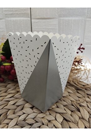 Mat Gümüş  üçgen desenli  Karton Popcorn Mısır Cips Kutusu 8 Adet