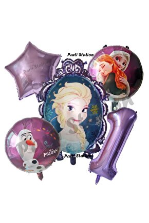 Frozen Karlar Ülkesi Elsa Konsept Mor Doğum Günü Balon Set 1 Yaş Elsa Karlar Ülkesi Balon Set