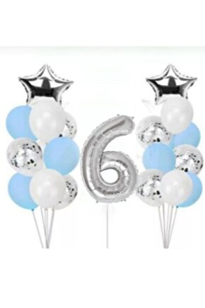 6 Yaş Konfetili Şeffaf Balon Doğum Günü Parti Seti