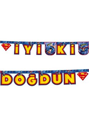 Superman İyi Ki Doğdun Banner Flama 2 Metre Superman Konsept Doğum Günü Malzemeleri