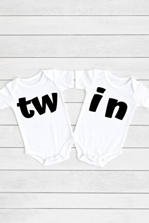 Unisex Bebek Beyaz Tw In İkizler 2li Çıtçıtlı Kısa Kol Body Takım Zıbın