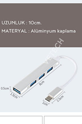 TYPE-C to 4 Port USB Dönüştürücü Hub USB 3.0 Çoklayıcı Macbook Uyumlu Çoğaltıcı